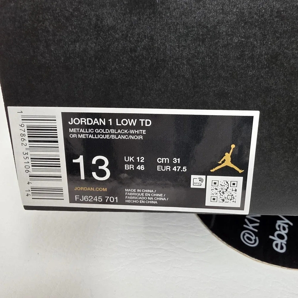Nike Jordan 1 Low TD Metallic Gold Black  White FJ6245 701 Men's Size 13